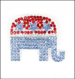 Pins Brooches Jewelry 10 Pcs/Lot Custom American Flag Brooch Blue And Red Rhinestone Elephant Shape 4Th Of Jy Usa ic Pins For Gift/D4734480