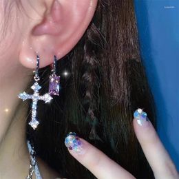 Dangle Earrings Korean Fashion Zircon Crystal Cross Women Drop For Gothic Punk Hip Hop Female Piercing Party Jewellery Gift