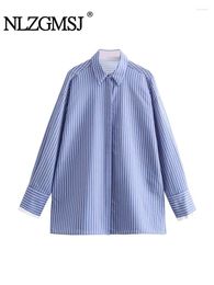 Women's Blouses 2024 Spring Striped Oversized Shirt Women Blue Long Woman Button Up Shirts For Sleeve Blouse Female