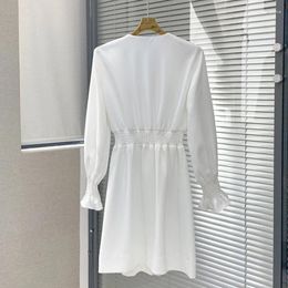 Casual Dresses Women Dress Spring Autumn Solid V-Neck Mini A-Line Buttons Elegant High Street Chic Stunning Fashion Design Trendy S