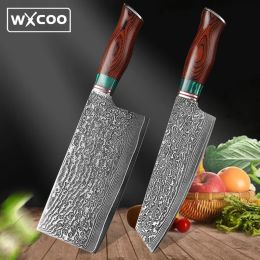 Knives 1/2pcs Kitchen Knives Set Damascus Steel Sharp Blade Chef Slicing Knife Cleaver Meat Vegetable Cutting Wood Handle BBQ Tools