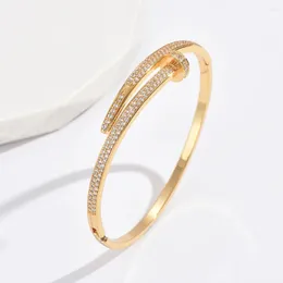 Bangle Poulisa Cubic Zirconia T Word Fashion Bracelet Gold Plated Brass Bracelets For Women Luxury Jewelry Party Holiday Gifts