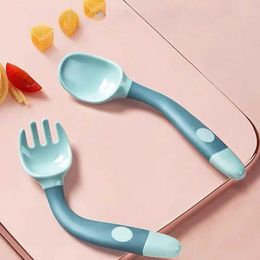 Cups Dishes Utensils Baby Spoon and Fork Set Soft Bending Silicone Spoon and Fork Set Cutlery and Fork Set for Preschool Training Feeding Utensil1PCL2405