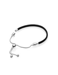 Real Leather Black Hand Rope BRACELET Original Gift Box for P 925 Sterling Silver Party Jewellery Bracelets Set for Women3923161