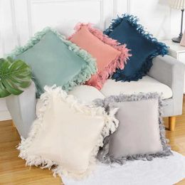 Cushion/Decorative Beige Grey Pink Cover with Feather Home Decor Velvet Cushion Cover Decoration Pompom Throwcasesham 45x45CM