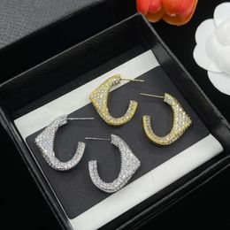 Designer Earrings Jewelry For Women Luxury Crystal Triangle Letter Charm Earrings 18K Gold 925 Silver Plated Ear Drop Stud Hoop Earrings Wedding Party Lover Gift