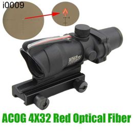 Original Acog Tactical 4x32 Fibre Source Optics Red Illuminated Chevron Glass Etched Reticle Real Red Fibre Hunting Rifle Scope