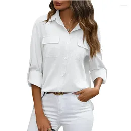 Women's Blouses 2024 Casual Shirt Spring/Summer White Loose Long Sleeve Button Solid Color Shirts Pink Blue Black Blusas