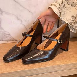 Dress Shoes Leehmzay Size 33-40 Women Pumps Genuine Leather Vintage Chunky High Heels Ins Spring 2024 Fashion Office Daily Work Dressy