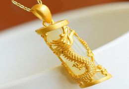 Pendant Necklaces Trendy Gold Color For Men Women Jewelry Exquisite Jade Dragon Phoenix Column Lovers GiftsPendant3552146