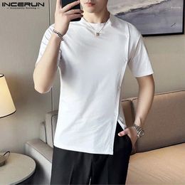 Men's T Shirts 2024 Men Shirt Solid Colour O-neck Short Sleeve Button Casual Clothing Streetwear Summer Korean Leisure Tee Tops INCERUN