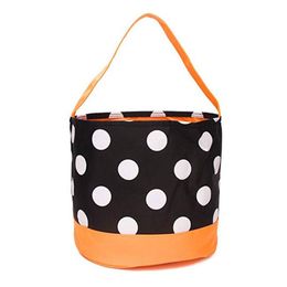 Halloween Party Decoration Trick or Treat Bucket Candy Basket Kids Tote Bag Polyester Handbags Kindergarten School Gift Wraps Polka dot Shopping Bags TR0091