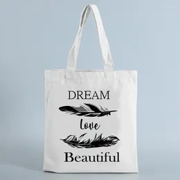 Shopping Bags Dream Love Beautiful Print Bag Women Canvas Tote Reusable Grocery Shopper Fashion Foldable Travel Shoulder