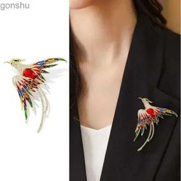 Pins Brooches Temperature Phoenix Chest Exquisite Water Diamond Long Tail Phoenix Crystal Pin Colourful Oil Painting Set Accessories Jewellery Gifts WX