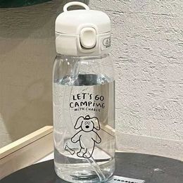 Cups Dishes Utensils Plastic water bottle and cup with straw cute printed dog cup large capacity sports cup portable water cupL2405