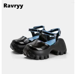 Sandals Round Toe Mid Heel Shallow Buckle Strap 2024 Summer Punk Style Breathable Shoes Waterproof Platform Women