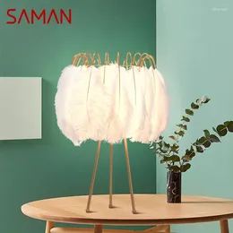 Table Lamps SAMAN Nordic Lamp LED Vintage Creative Feather Desk Light White For Home Living Room Bedroom Decor Fixtures