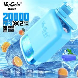 New VAPSOLO Twins 20000 PUFF Vapes Disposable Vaper Pen mesh coil 20K PUFFS Digital Screen Display 15 Flavours Pods E zigarette Dual Tank 2 Flavours in 1 Device 2024