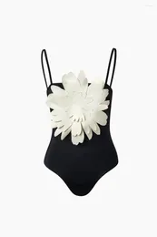 Women's Swimwear Large 3D Flower 2024 Women Summer One Piece Black Swimsuit Bathing Suits Vacation Sexy /