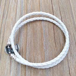 Ivory White Braided Double-Leather Charm Bracelet Authentic 925 Silver Fits European Style Jewellery Charms Beads Handmade Andy Jewel 590745CIW-D9518152