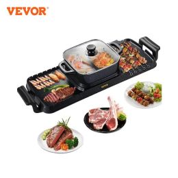 Grills VEVOR 2in1 Electric BBQ Pan Grill Hot Pot 2400W Multifunction Home Portable Smokeless Nonstick Detachable Hot Pot Barbecue Plate