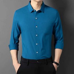 KT1J Men's Dress Shirts Mens Business Casual Solid Color Long Sled Shirt Non ing Comfortable Top d240507