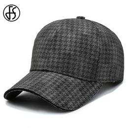 Ball Caps FS Brand Stylish Houndstooth Baseball Cap For Women 2023 Black Yellow Cotton Check Men Hat Luxury British Plaid Face Hats Y240507