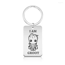 Keychains Tree Man Grootted Stainless Steel Keychain Guardian Galaxy Baby Anime Peripheral Jewelry