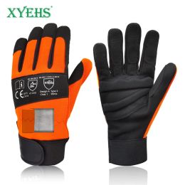 Gloves XYEHS 1 Pair Leather Chainsaw Safety Work Gloves Saw Protection On Both Hands Back Cutresistant Mechanic Glove Thick Eva Padded