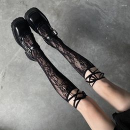 Women Socks Street Split Toe Strappy Lace Fishnet Stockings Cool JK Girl Knee Japanese Lolita Long High