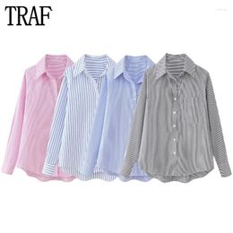 Women's Blouses 2024 Striped Shirts For Women Collar Button Up Shirt Woman Casual Loose And Long Sleeve Blouse Female