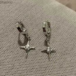 Dangle Chandelier Punk Zirconia Star Cross Earrings Suitable for Women Korean Y2K Jewellery Accessories Gifts Rock Grey Silver Hollow Star Ear Hook XW