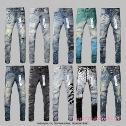 Man Jean Purple Jeans Brand Slim Fit Hole Ripped Biker Pants Skinny Pant Designer Stack Mens Womens Trend Trousers