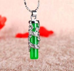 Pendant Necklaces Qingmos Genuine 10 37mm Cylinder Natural Green Jade Necklace For Men With Dragon Design 17quot Cord Chokers5819799