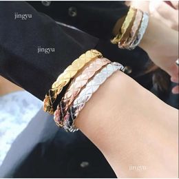 Width Mm Branded Stamp Women Girl Grid Bangles Bracelets L Stainless Steel Gold Rose Sier Original Engrave Christmas Jewelry Lady Party B 465355