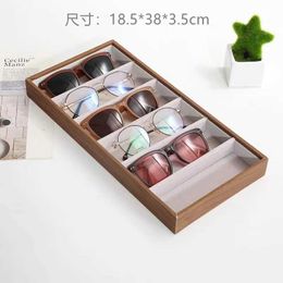 Jewellery Stand Jute plush wood grain leather 6 grid sunglasses storage box glasses display frame wholesale Q240506