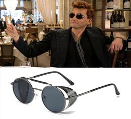 Industrial Steampunk Style Alloy Frame Sunglasses For Men Boys Vintage Round Lenses Sun Glasses Cosplay Good Omens Demon Crowley4028505