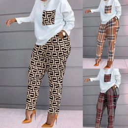 Women's Two Piece Pants Cakulo Autumn Set Women Fashion Printed Long Sleeve Plus Size Loose Ladies Casual Suit Tee & Two-piece