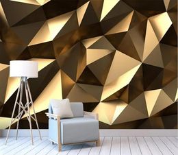 Custom large mural 3D wallpaper Modern creative 3D expansion space golden solid geometric wall TV wall decor deep 5D embossed205z9957495