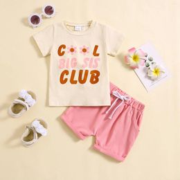 Clothing Sets Toddler Kids Baby Girls Summer Shorts Short Sleeve Letter Print T-Shirts Tops Solid Colour 2Pcs Outfits For 0-4T