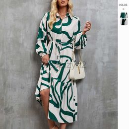 Designer Dress Women's Spring and Autumn Fashion Print Casual Loose Lace up Shirt Dress Women Plus size Dresses