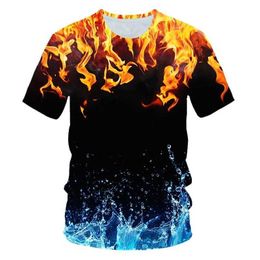 Men's T-Shirts Summer Creative Boys and Girls T-shirt 3D Printing Flame Printing Short sleeved Mens Fashion Vintage T-shirt Fun O-neck Top 6XLL2405L2405