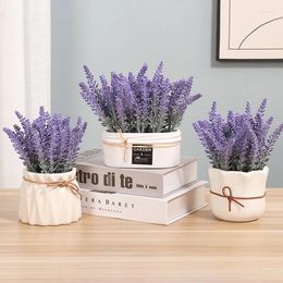 Decorative Flowers Bonsai Simulated Lavender Small Potted Plant Artificial Fake Wedding Vase For Home Decor Christmas