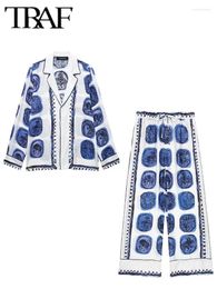 Women's Two Piece Pants Printed Straight Leg Lace Up Sets Women 2 Pieces 2024 Fashion Shirts Top Suit Set Outfit