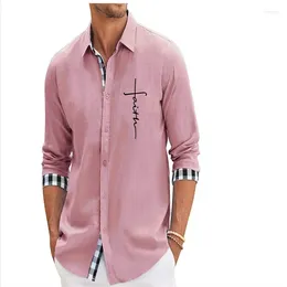 Men's Casual Shirts Shirt Fashion Simple Solid Color Stitching Outdoor Hawaiian Lapel Long Sleeve Soft Comfortable Breathable Material