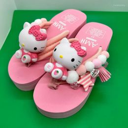 Slippers Cute Girls Women's Wedges Thick Sole Sweet Sandals Lady's Rhinestone Soft Ball Beach Slides