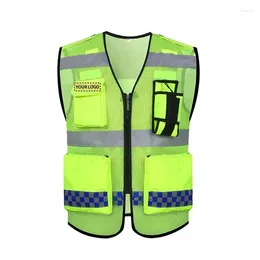 Motorcycle Apparel High Visibility Multiple Pockets Breathable Reflective Safety Vest Construction Site Night Riding