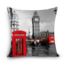 Cushion/Decorative European Style cushion cover London City Retro Red bus Telephone Boxes Car Decorative Throwcase cases for Sofa