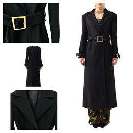long coats for women wool trench coat women Lapel Neck long Sleeve Belt Cotton Wool Solid color Sashes slim Career Related Functions standard Black S 2XL womens jacket