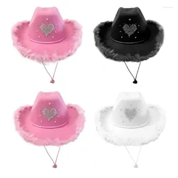 Berets Adult Lightweight Plush Trim Cowboy Hat With Diamond Heart Pattern Carnival Role Party Cowgirl Lady Wide Brim Felt